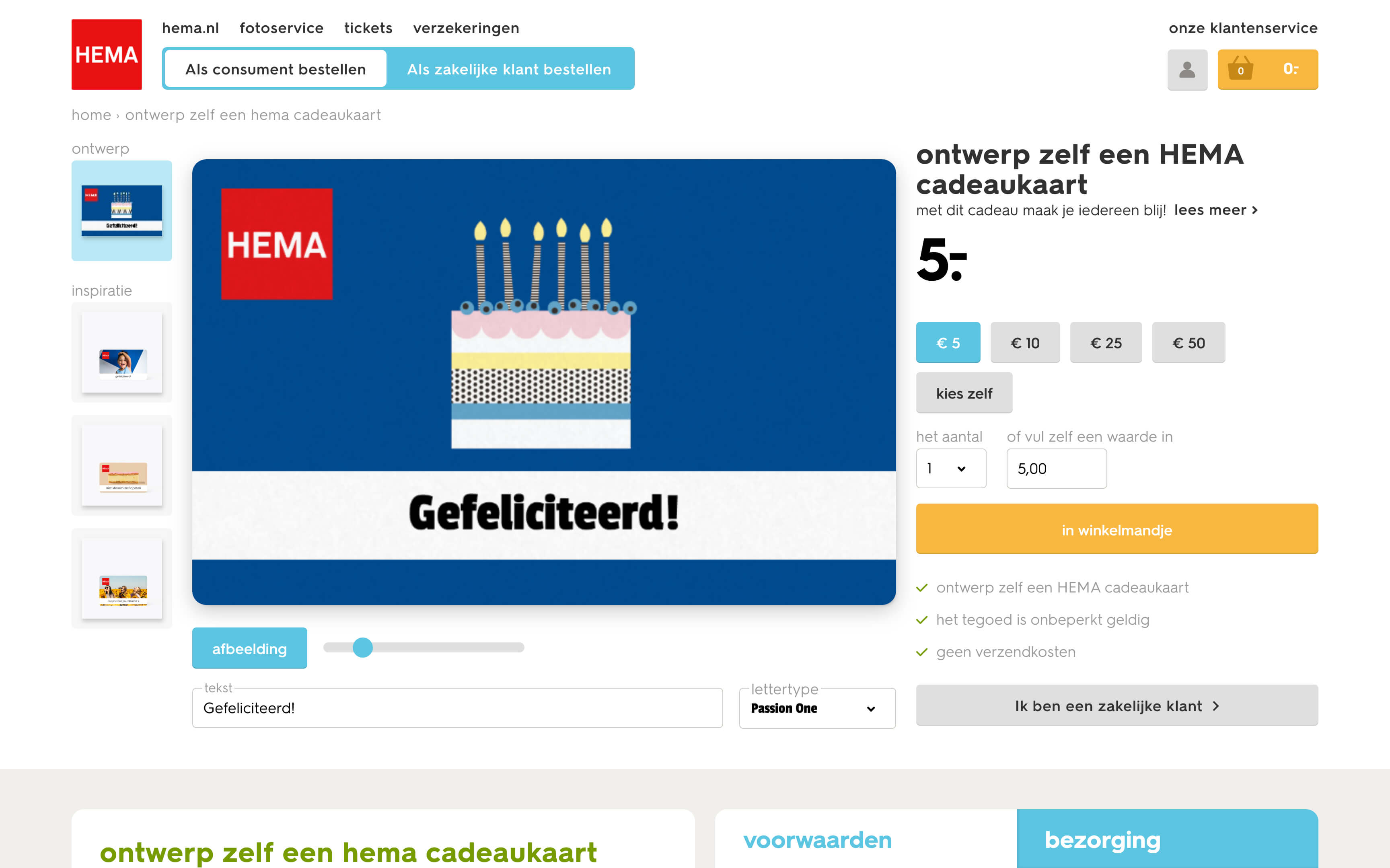 Ontwerpeditor HEMA cadeaukaart